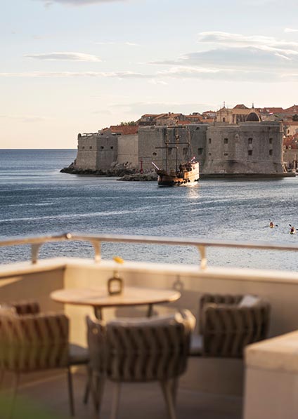 Hotel Excelsior; restaurant terrace overlooking Old Town Dubrovnik